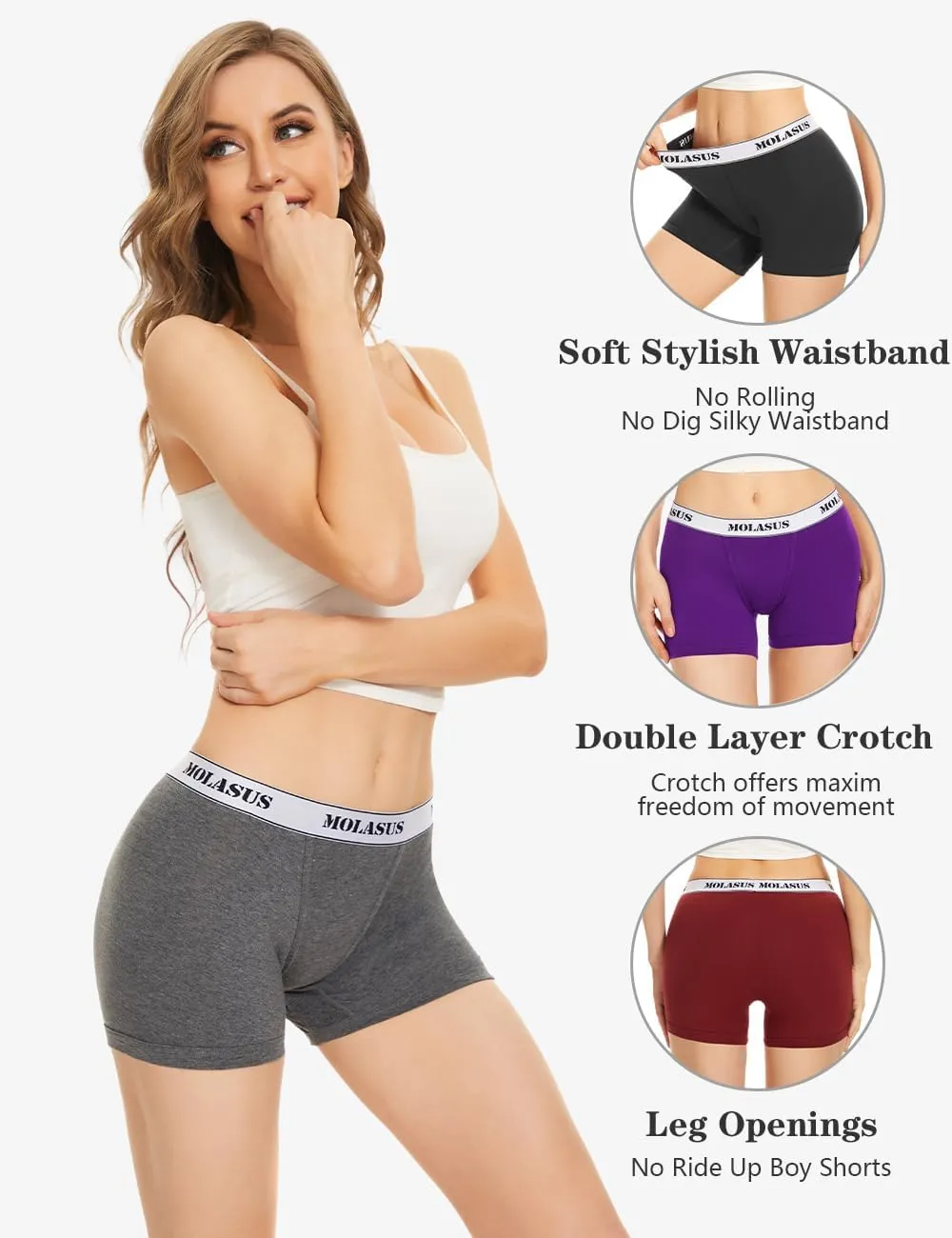 Molasus Womens Cotton Boxer Briefs Boy Shorts Underwear 4Pack