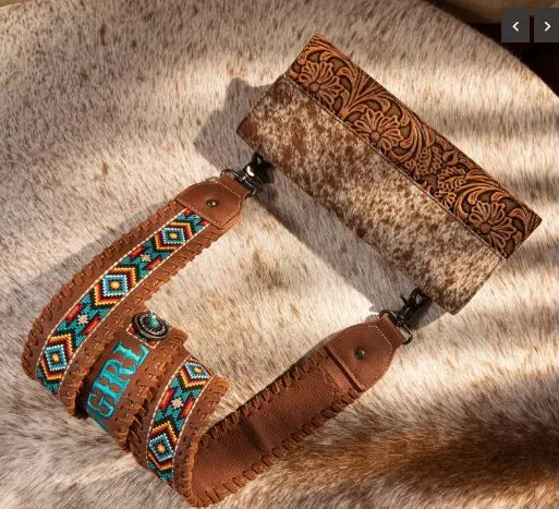 Montana West Weestern Guitar Style Embroidered Aztec Crossbody Strap