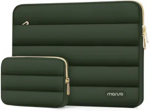 MOSISO 13-14 inch Laptop Case, 13.3 inch Puffy Laptop Sleeve Compatible with MacBook Air 13 13.6 M3 M2 M1/Pro 13/Pro 14, HP, Dell, ASUS, Lenovo, Polyester Horizontal Bag with Small Case, Army Green