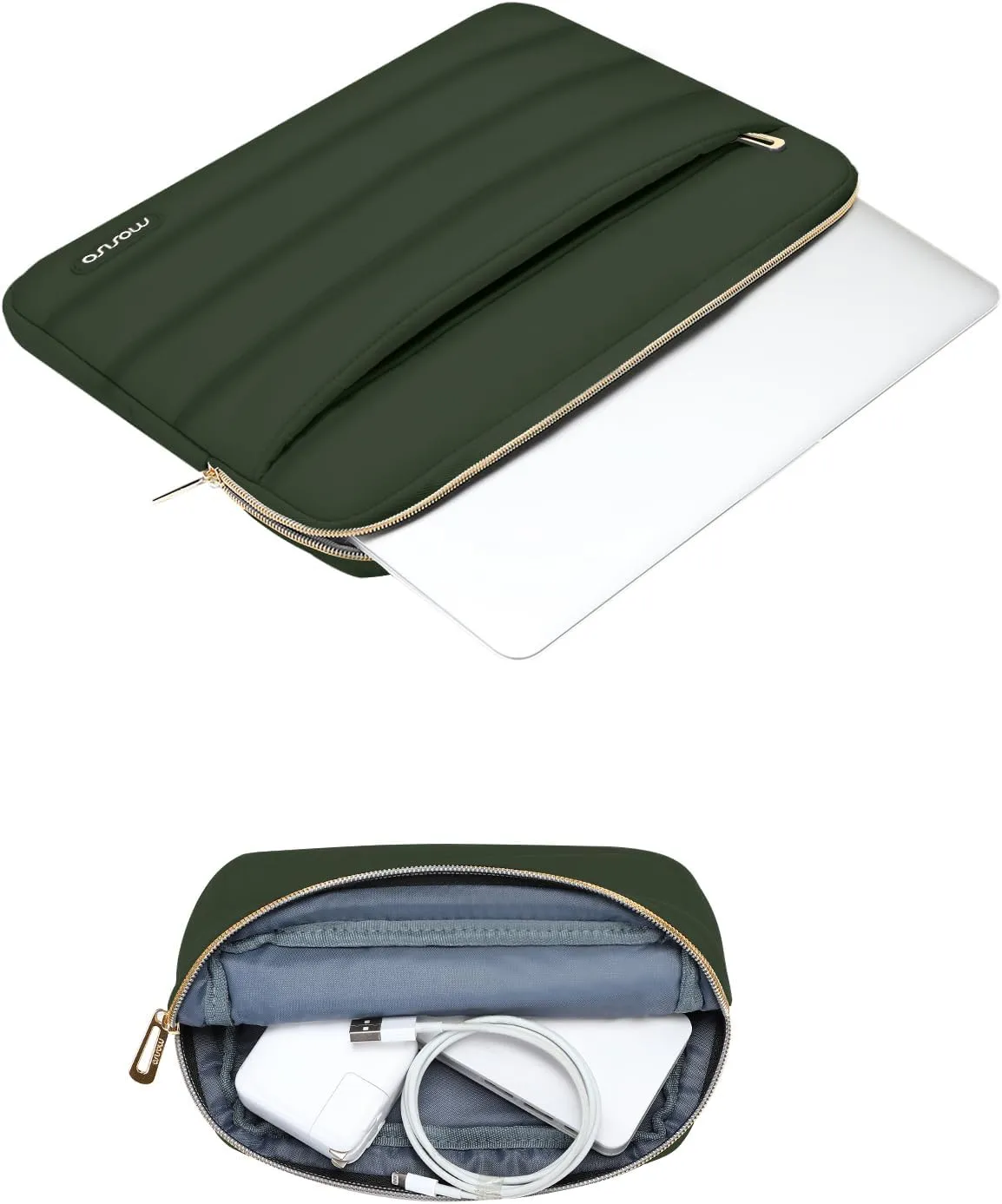MOSISO 13-14 inch Laptop Case, 13.3 inch Puffy Laptop Sleeve Compatible with MacBook Air 13 13.6 M3 M2 M1/Pro 13/Pro 14, HP, Dell, ASUS, Lenovo, Polyester Horizontal Bag with Small Case, Army Green