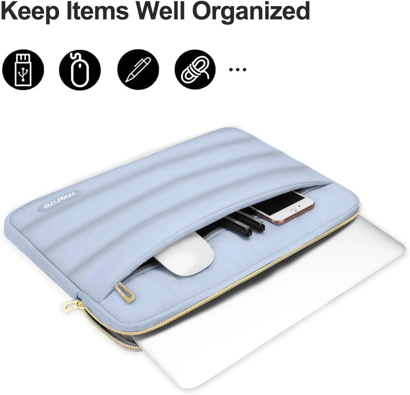 MOSISO 13-14 inch Laptop Case, 13.3 inch Puffy Laptop Sleeve Compatible with MacBook Air 13 13.6 M3 M2 M1/Pro 13/Pro 14, HP, Dell, ASUS, Lenovo, Polyester Horizontal Bag with Small Case, Baby Blue