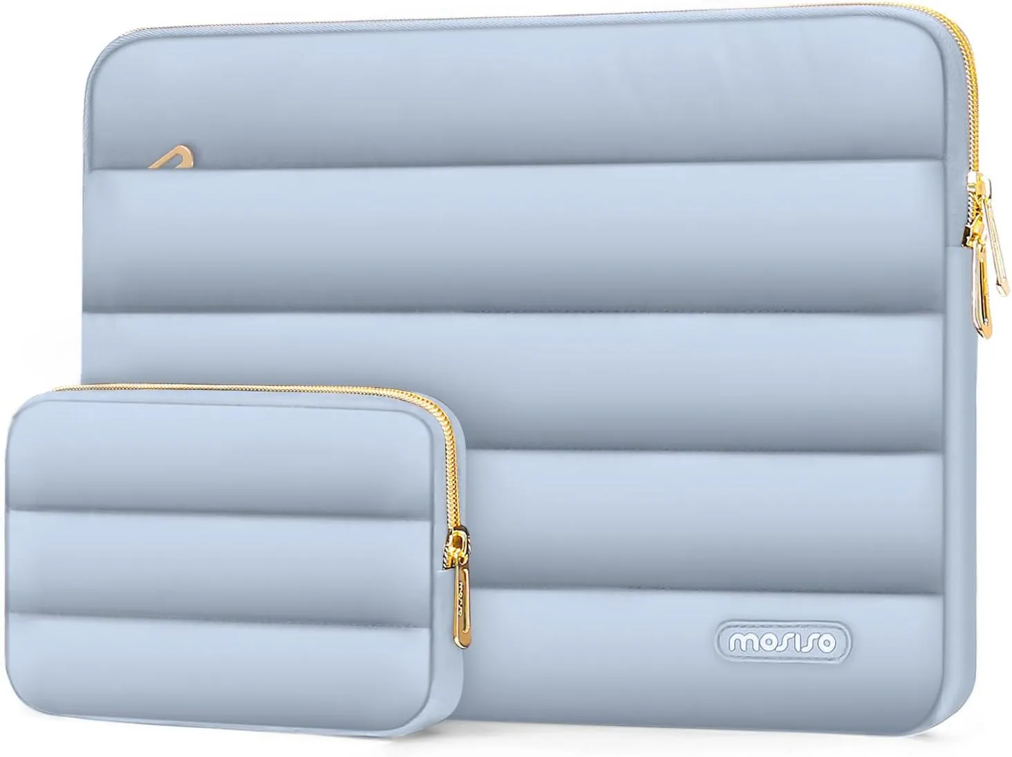 MOSISO 13-14 inch Laptop Case, 13.3 inch Puffy Laptop Sleeve Compatible with MacBook Air 13 13.6 M3 M2 M1/Pro 13/Pro 14, HP, Dell, ASUS, Lenovo, Polyester Horizontal Bag with Small Case, Baby Blue