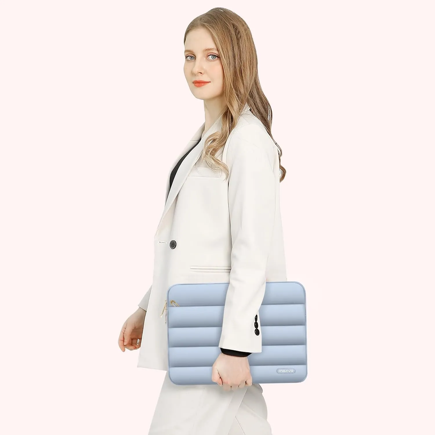MOSISO 13-14 inch Laptop Case, 13.3 inch Puffy Laptop Sleeve Compatible with MacBook Air 13 13.6 M3 M2 M1/Pro 13/Pro 14, HP, Dell, ASUS, Lenovo, Polyester Horizontal Bag with Small Case, Baby Blue