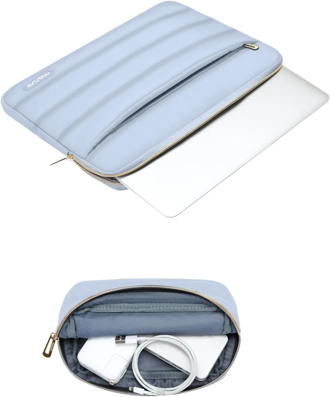 MOSISO 13-14 inch Laptop Case, 13.3 inch Puffy Laptop Sleeve Compatible with MacBook Air 13 13.6 M3 M2 M1/Pro 13/Pro 14, HP, Dell, ASUS, Lenovo, Polyester Horizontal Bag with Small Case, Baby Blue