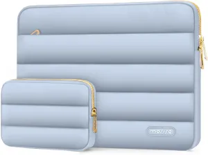 MOSISO 13-14 inch Laptop Case, 13.3 inch Puffy Laptop Sleeve Compatible with MacBook Air 13 13.6 M3 M2 M1/Pro 13/Pro 14, HP, Dell, ASUS, Lenovo, Polyester Horizontal Bag with Small Case, Baby Blue