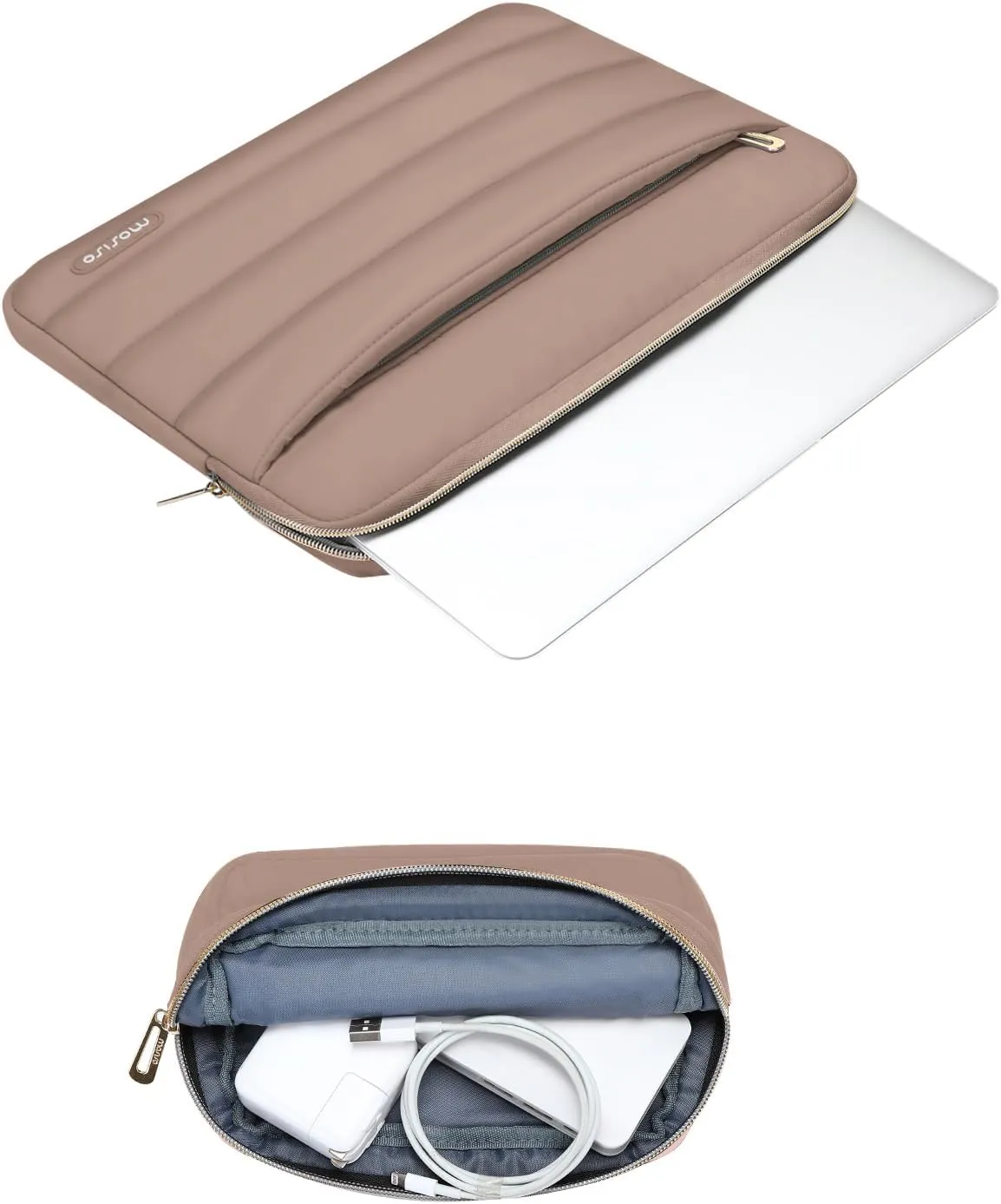 MOSISO 13-14 inch Laptop Case, 13.3 inch Puffy Laptop Sleeve Compatible with MacBook Air 13 13.6 M3 M2 M1/Pro 13/Pro 14, HP, Dell, ASUS, Lenovo, Polyester Horizontal Bag with Small Case, Brown