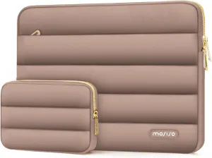 MOSISO 13-14 inch Laptop Case, 13.3 inch Puffy Laptop Sleeve Compatible with MacBook Air 13 13.6 M3 M2 M1/Pro 13/Pro 14, HP, Dell, ASUS, Lenovo, Polyester Horizontal Bag with Small Case, Brown