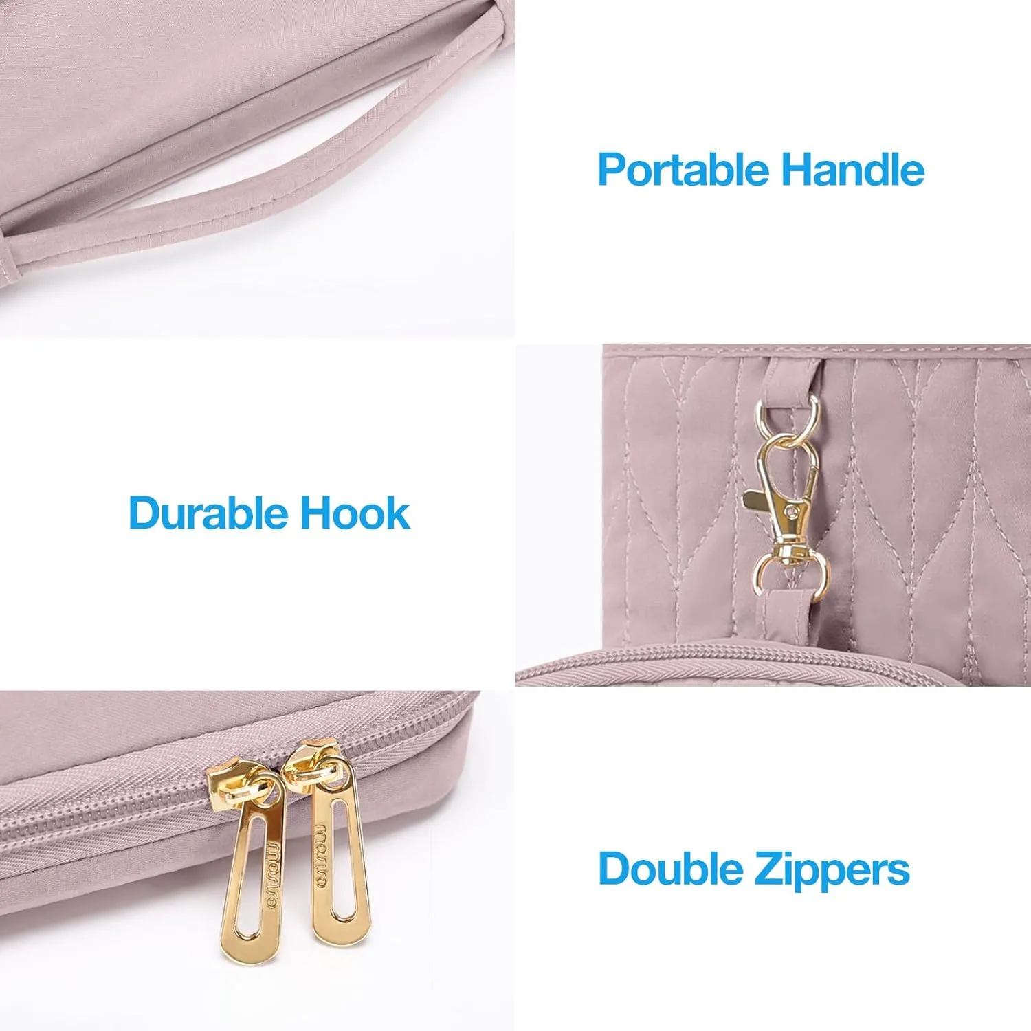 MOSISO 13-14 inch Laptop Sleeve Compatible with MacBook Air/Pro 13/Pro 14 inch, 13.3 inch Carrying Case Petal Quilted Bag with Horizontal&Vertical Pockets&Small Case&Handle&Belt, Pink