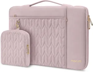 MOSISO 13-14 inch Laptop Sleeve Compatible with MacBook Air/Pro 13/Pro 14 inch, 13.3 inch Carrying Case Petal Quilted Bag with Horizontal&Vertical Pockets&Small Case&Handle&Belt, Pink