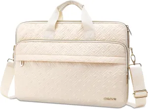 MOSISO 15-15.6 inch Laptop Bag for Women&Men, 16 inch Double Line Rhombus Quilted Briefcase Computer Messenger Bag Office Work Business with 2 Front Pockets&Strap, Beige