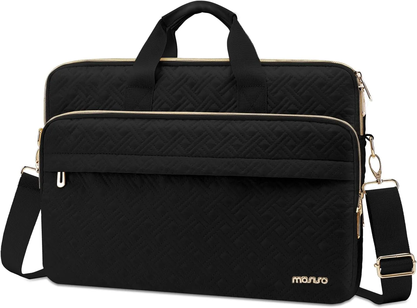 MOSISO 15-15.6 inch Laptop Bag for Women&Men, 16 inch Double Line Rhombus Quilted Briefcase Computer Messenger Bag Office Work Business with 2 Front Pockets&Strap, Black