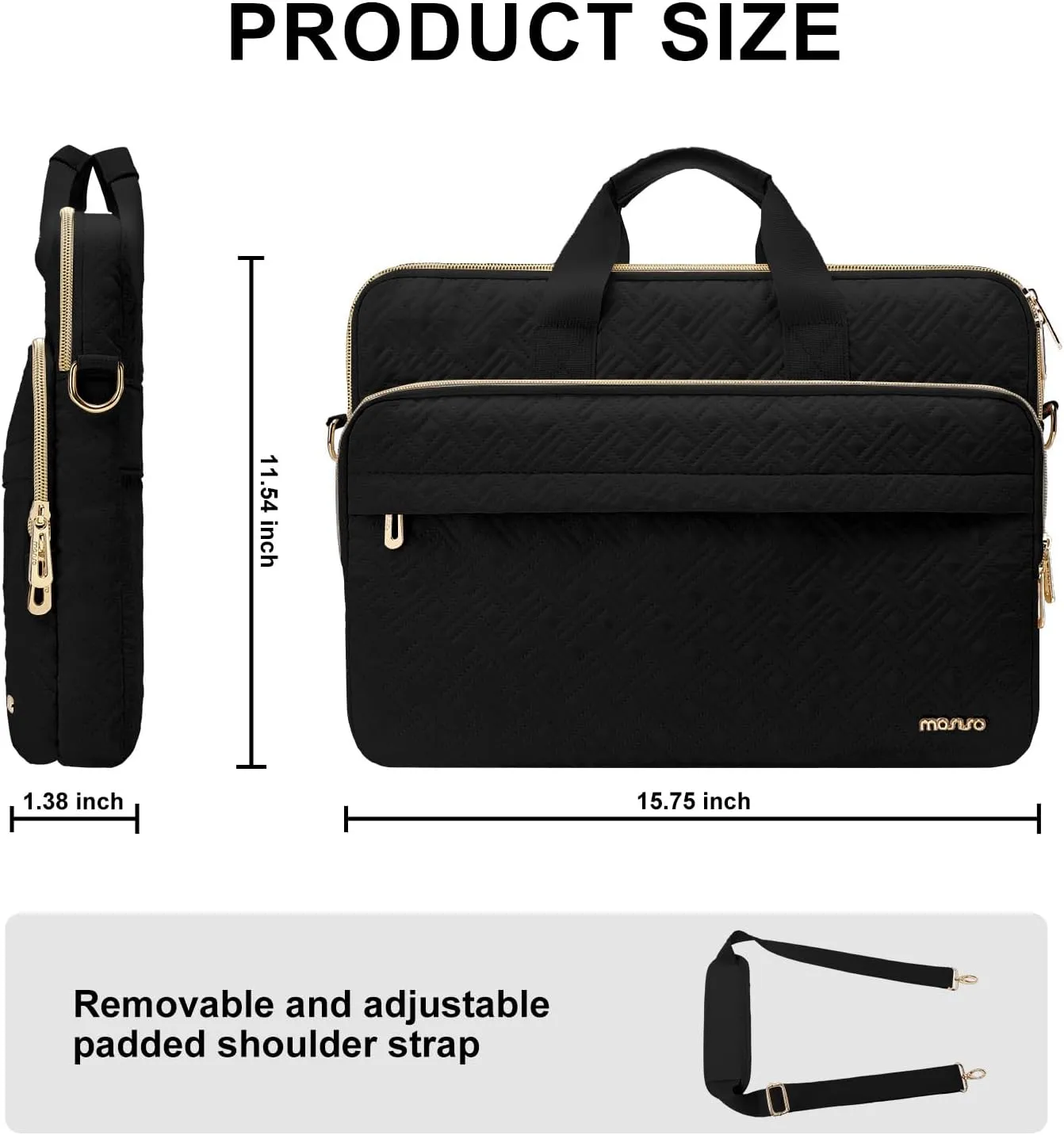 MOSISO 15-15.6 inch Laptop Bag for Women&Men, 16 inch Double Line Rhombus Quilted Briefcase Computer Messenger Bag Office Work Business with 2 Front Pockets&Strap, Black