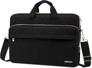 MOSISO 15-15.6 inch Laptop Bag for Women&Men, 16 inch Double Line Rhombus Quilted Briefcase Computer Messenger Bag Office Work Business with 2 Front Pockets&Strap, Black