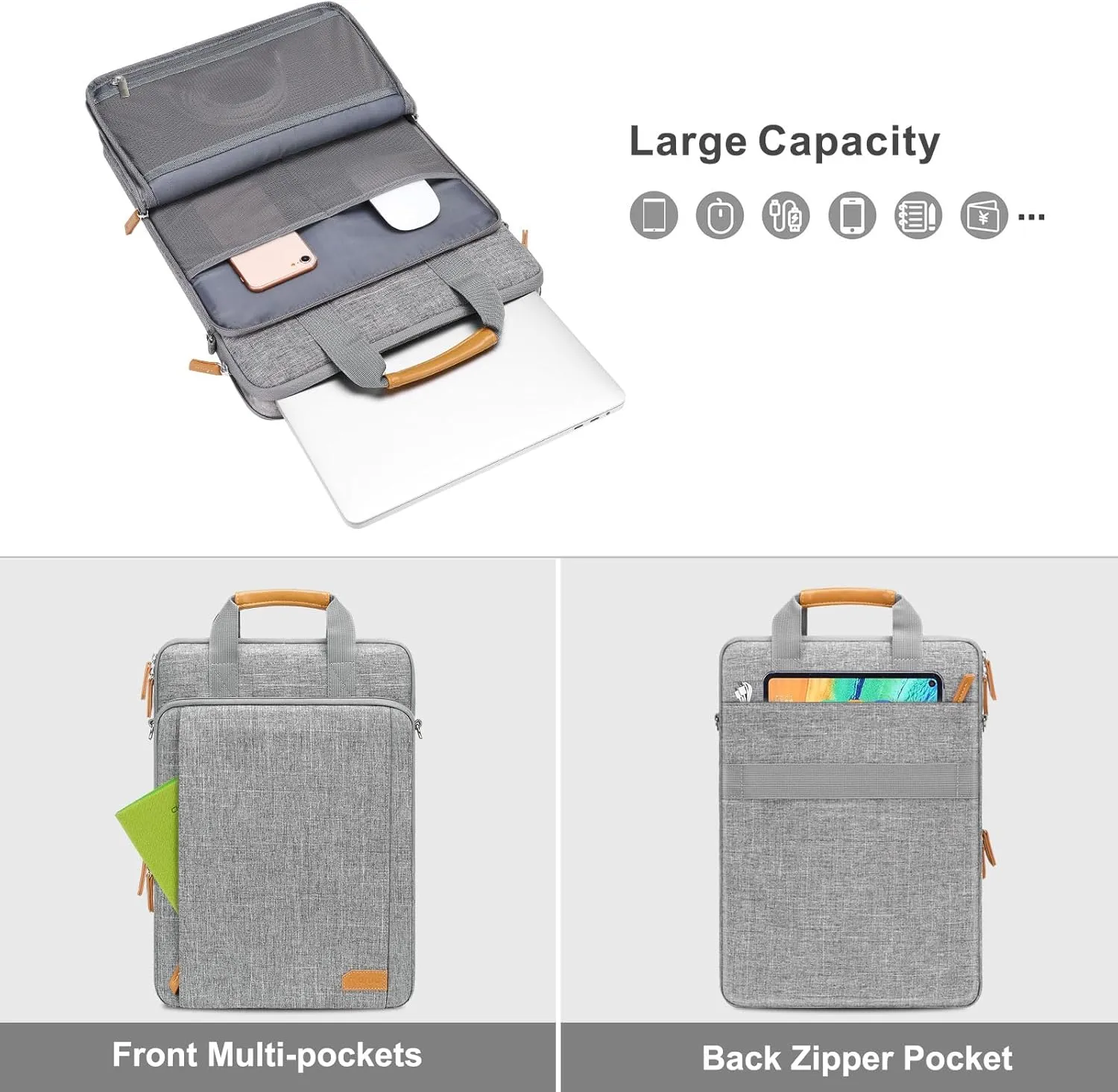 MOSISO 360 Protective Laptop Bag, 13.3 inch Vertical Computer Bag Compatible with MacBook, HP, Dell, Lenovo, Asus Notebook with Shoulder Strap & Front Raised & Vertical Pockets, Gray