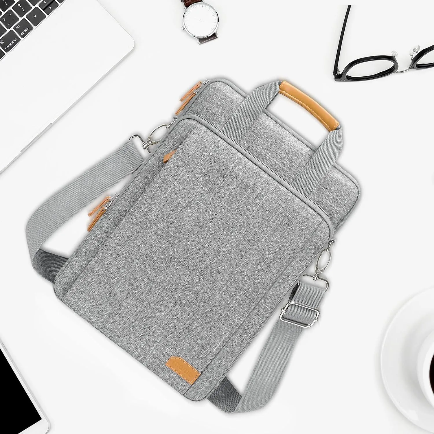 MOSISO 360 Protective Laptop Bag, 13.3 inch Vertical Computer Bag Compatible with MacBook, HP, Dell, Lenovo, Asus Notebook with Shoulder Strap & Front Raised & Vertical Pockets, Gray