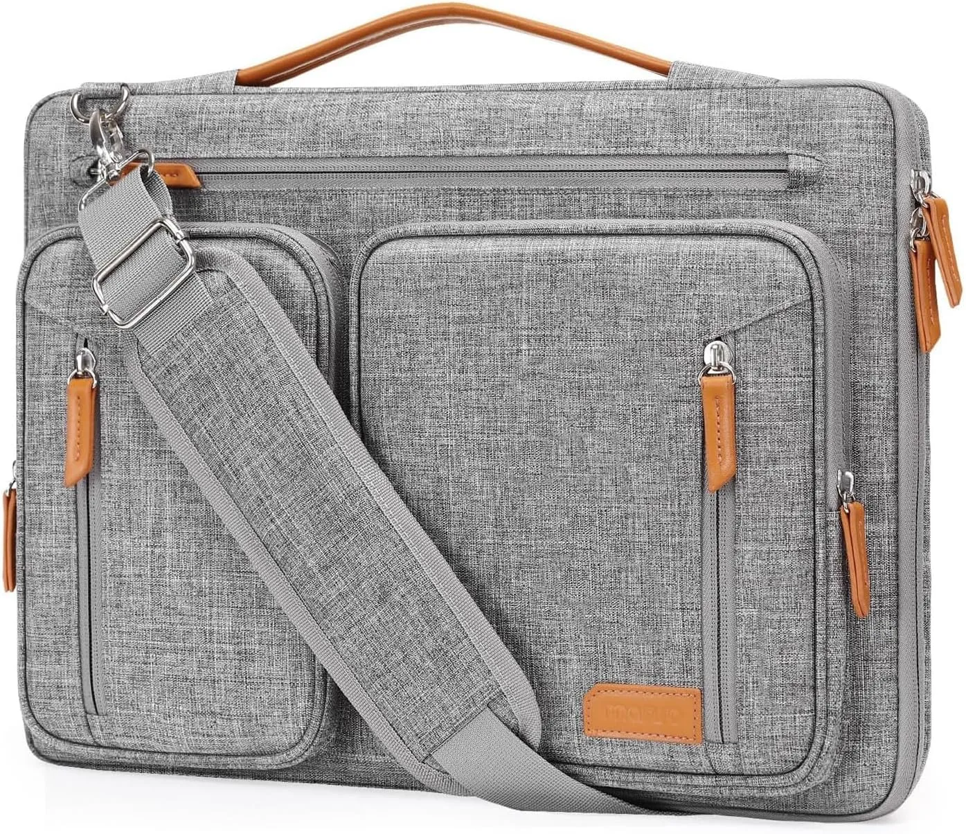 MOSISO 360 Protective Laptop Shoulder Bag, 15-15.6 inch Computer Bag Compatible with MacBook Pro 16, HP, Dell, Lenovo, Asus Notebook, Side Open Messenger Bag with 5 Accessory Pockets & Belt, Gray