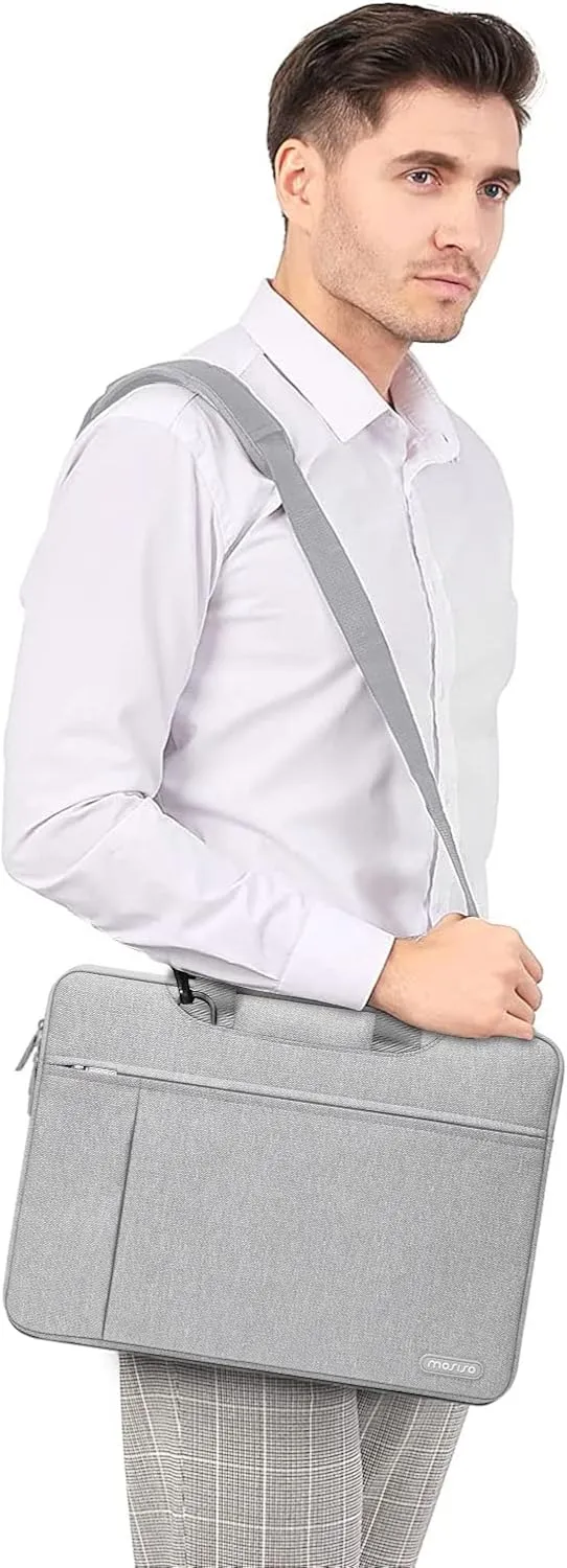 MOSISO 360 Protective Laptop Shoulder Bag Compatible with MacBook Air 15 inch M2 A2941 2023/Pro 16 2023-2019,15-15.6 inch Notebook with Front Horizontal&Vertical Pockets&Fix Handle&Belt, Gray
