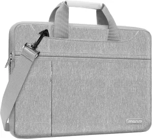 MOSISO 360 Protective Laptop Shoulder Bag Compatible with MacBook Air 15 inch M2 A2941 2023/Pro 16 2023-2019,15-15.6 inch Notebook with Front Horizontal&Vertical Pockets&Fix Handle&Belt, Gray