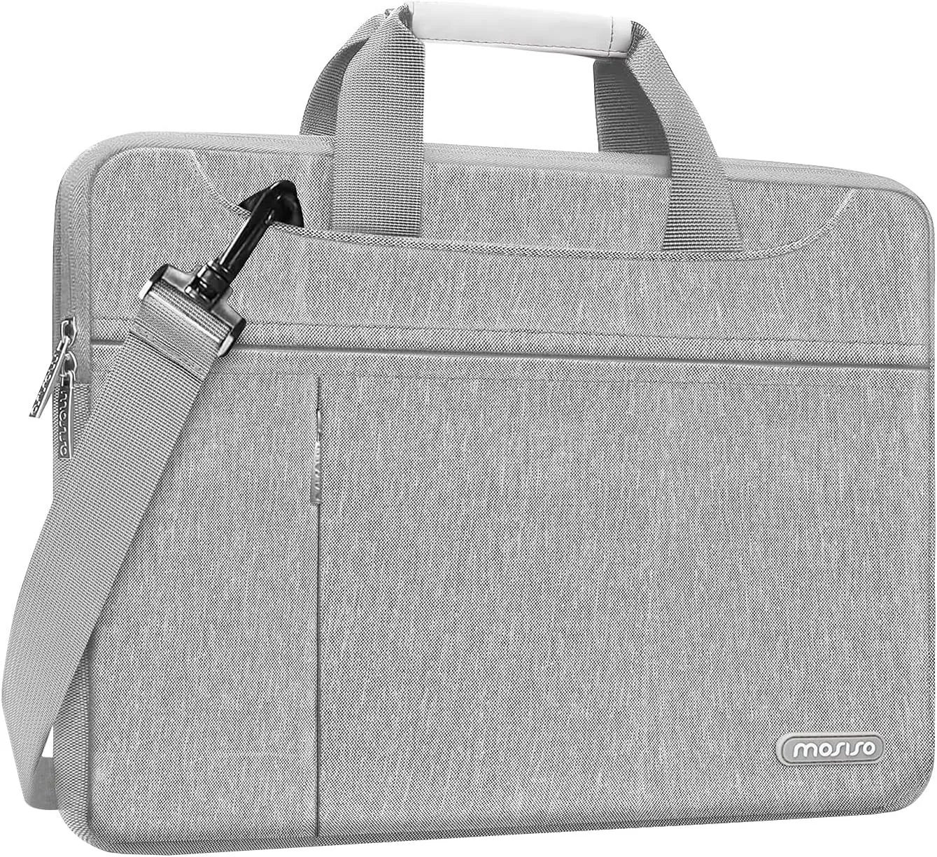 MOSISO 360 Protective Laptop Shoulder Bag Compatible with MacBook Air 15 inch M2 A2941 2023/Pro 16 2023-2019,15-15.6 inch Notebook with Front Horizontal&Vertical Pockets&Fix Handle&Belt, Gray