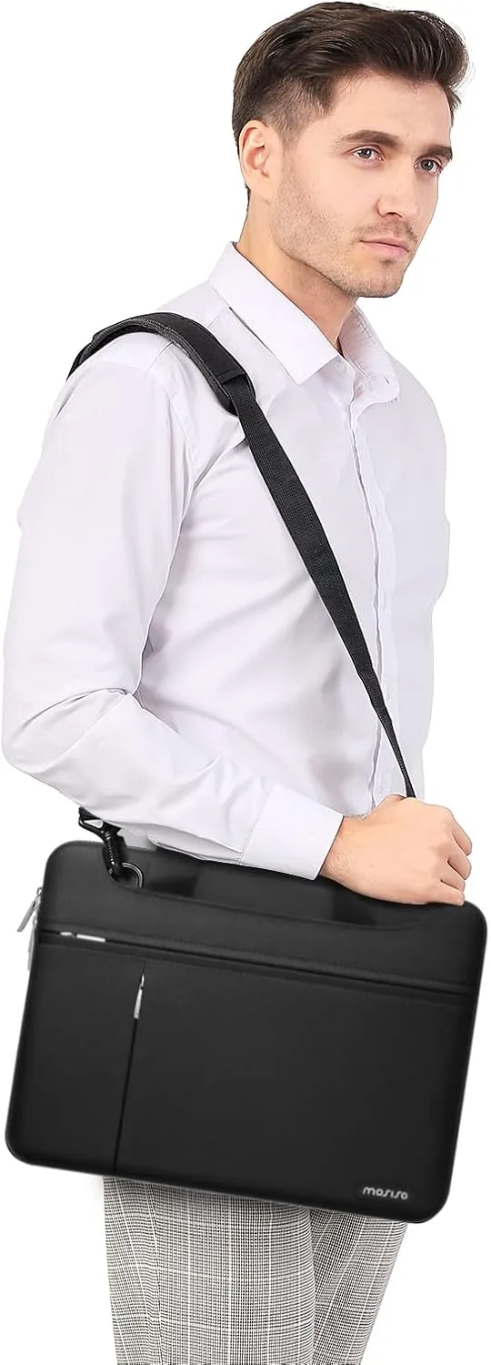 MOSISO 360 Protective Laptop Shoulder Bag Compatible with MacBook Air/Pro,13-13.3 inch Notebook,Compatible with MacBook Pro 14 inch with Front Horizontal&Vertical Pockets&Fix Handle&Belt, Black