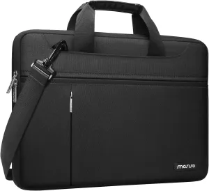MOSISO 360 Protective Laptop Shoulder Bag Compatible with MacBook Air/Pro,13-13.3 inch Notebook,Compatible with MacBook Pro 14 inch with Front Horizontal&Vertical Pockets&Fix Handle&Belt, Black