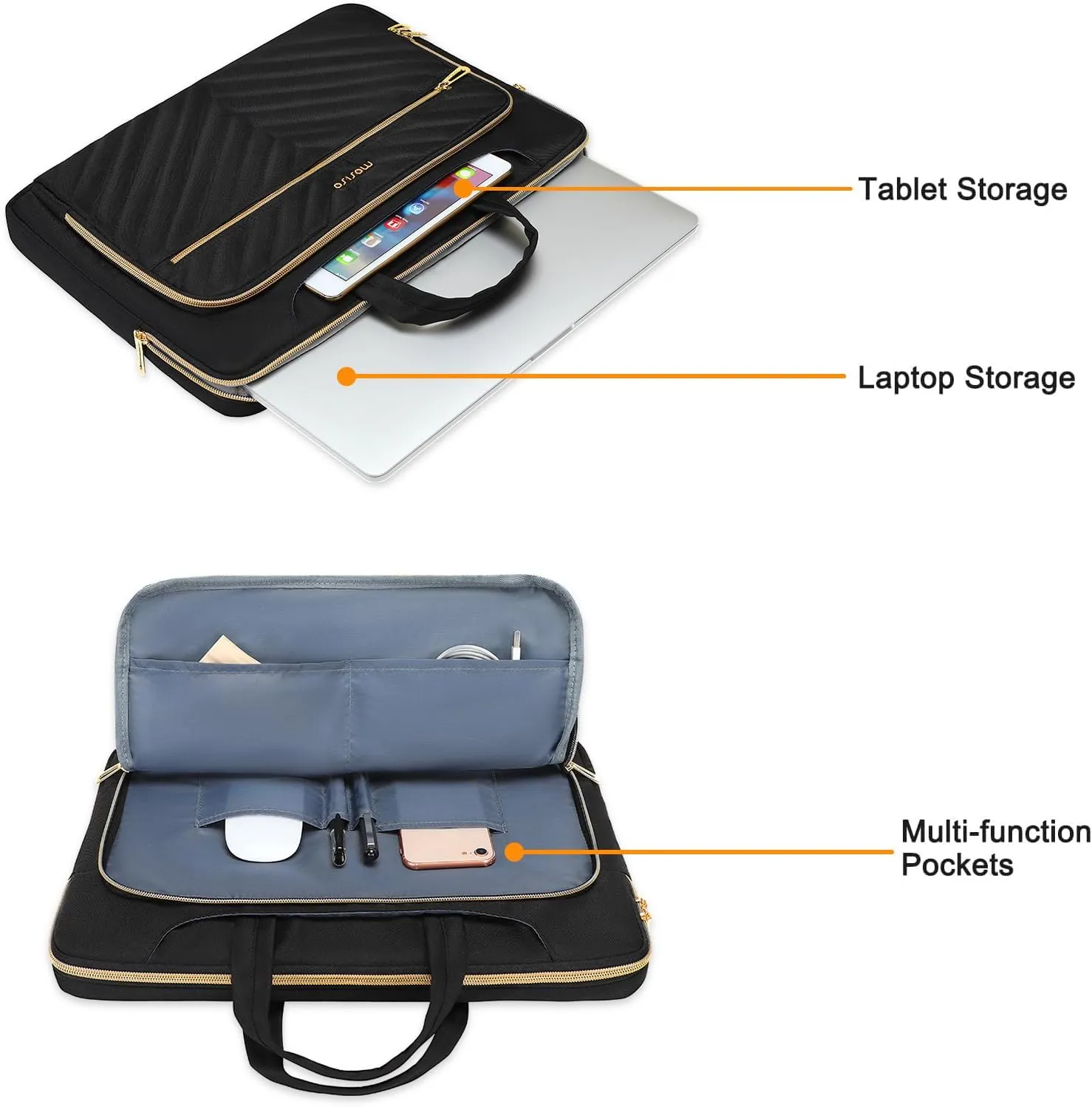 MOSISO 360 Protective Laptop Shoulder Bag,13-13.3 inch Computer Bag Compatible with MacBook Pro 14, HP, Dell, Asus Notebook,Messenger Briefcase with Front Quilted Raised Horizontal Pockets, Black