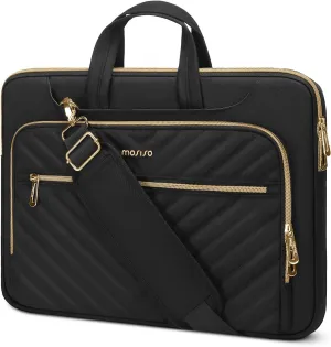 MOSISO 360 Protective Laptop Shoulder Bag,13-13.3 inch Computer Bag Compatible with MacBook Pro 14, HP, Dell, Asus Notebook,Messenger Briefcase with Front Quilted Raised Horizontal Pockets, Black