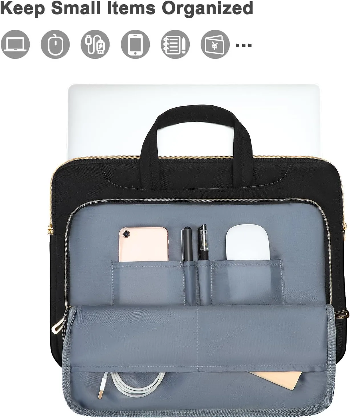 MOSISO 360 Protective Laptop Shoulder Bag,13-13.3 inch Computer Bag Compatible with MacBook Pro 14, HP, Dell, Asus Notebook,Messenger Briefcase with Front Quilted Raised Horizontal Pockets, Black