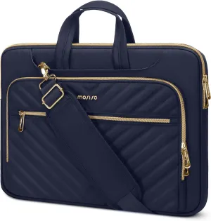 MOSISO 360 Protective Laptop Shoulder Bag,15-15.6 inch Computer Bag Compatible with MacBook Pro 16, HP, Dell, Asus Notebook,Messenger Briefcase with Front Quilted Raised Horizontal Pockets, Navy Blue