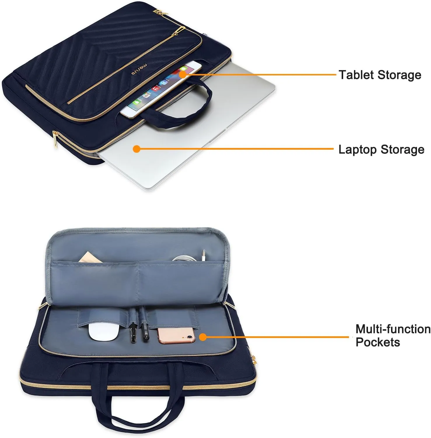 MOSISO 360 Protective Laptop Shoulder Bag,15-15.6 inch Computer Bag Compatible with MacBook Pro 16, HP, Dell, Asus Notebook,Messenger Briefcase with Front Quilted Raised Horizontal Pockets, Navy Blue