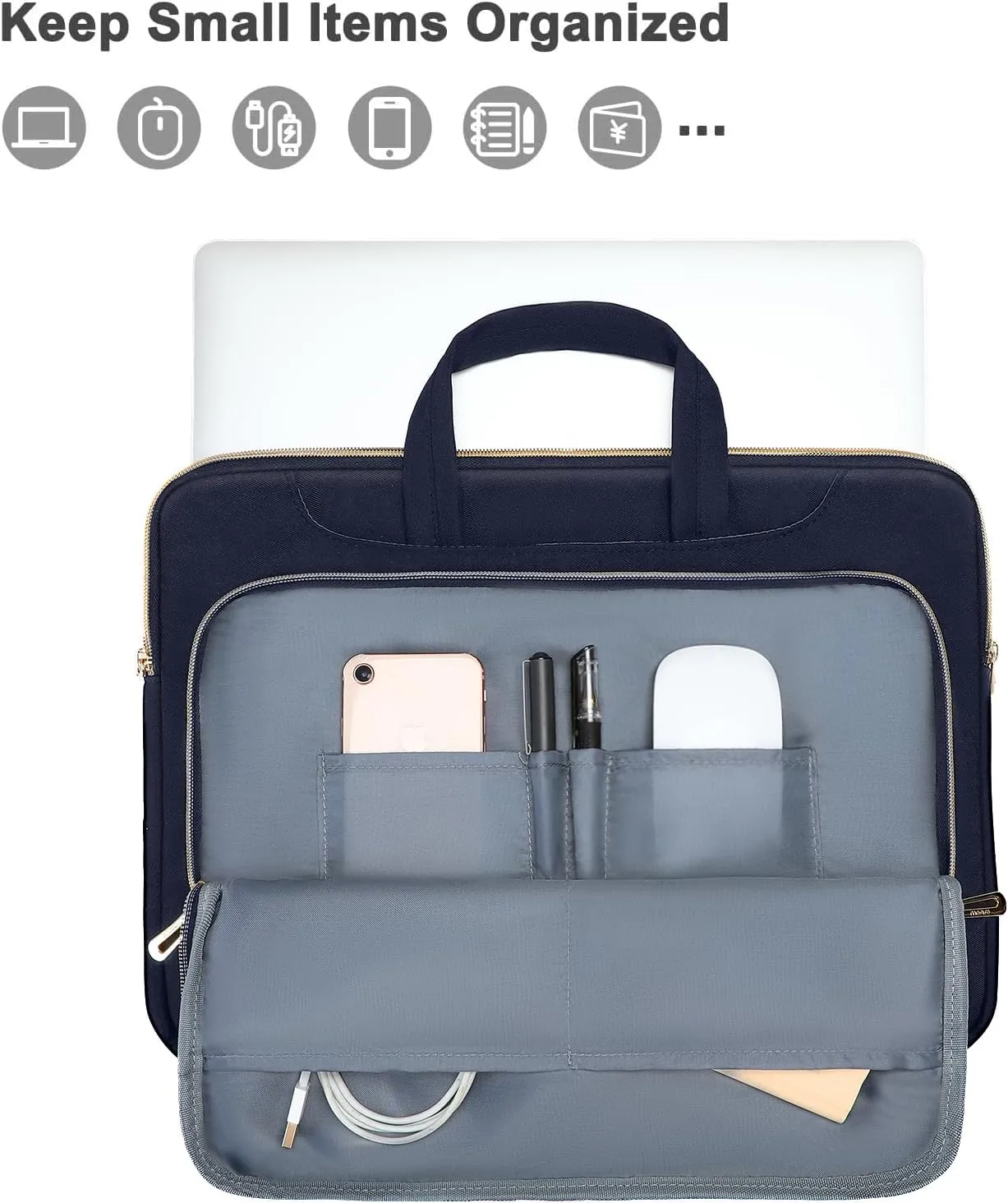 MOSISO 360 Protective Laptop Shoulder Bag,15-15.6 inch Computer Bag Compatible with MacBook Pro 16, HP, Dell, Asus Notebook,Messenger Briefcase with Front Quilted Raised Horizontal Pockets, Navy Blue