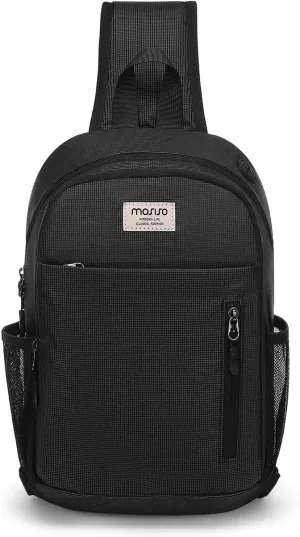 MOSISO Crossbody Sling Bag Sling Backpack for Men, 3 Layer Over Shoulder Bag Cross Body Chest Daypack Purse with Front Vertical Pocket for Travel Hiking Casual Commuting, Black