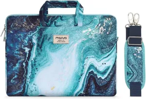 MOSISO Laptop Shoulder Bag Compatible with MacBook Air 15 inch M2 A2941 2023/Pro 16 2023-2019 M2 A2780 M1 A2485 A2141/Pro 15 A1398,15-15.6 inch Notebook,Creative Wave Marble Briefcase Sleeve with Belt