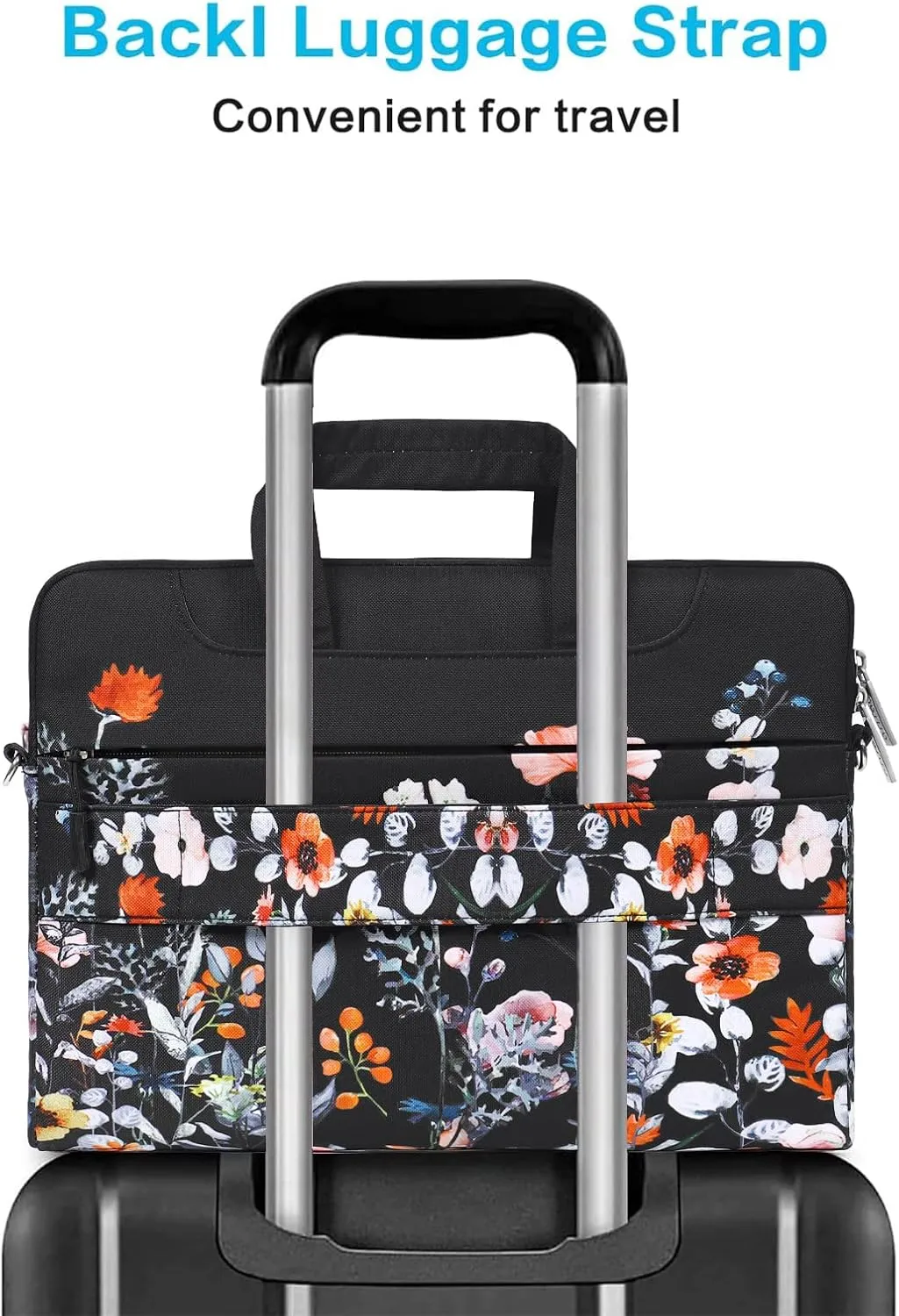 MOSISO Laptop Shoulder Bag Compatible with MacBook Air 15 inch M2 A2941 2023/Pro 16 2023-2019 M3 A2991 M2 A2780 M1 A2485 A2141,15-15.6 inch Notebook, Garden Flowers Briefcase with Belt, Black