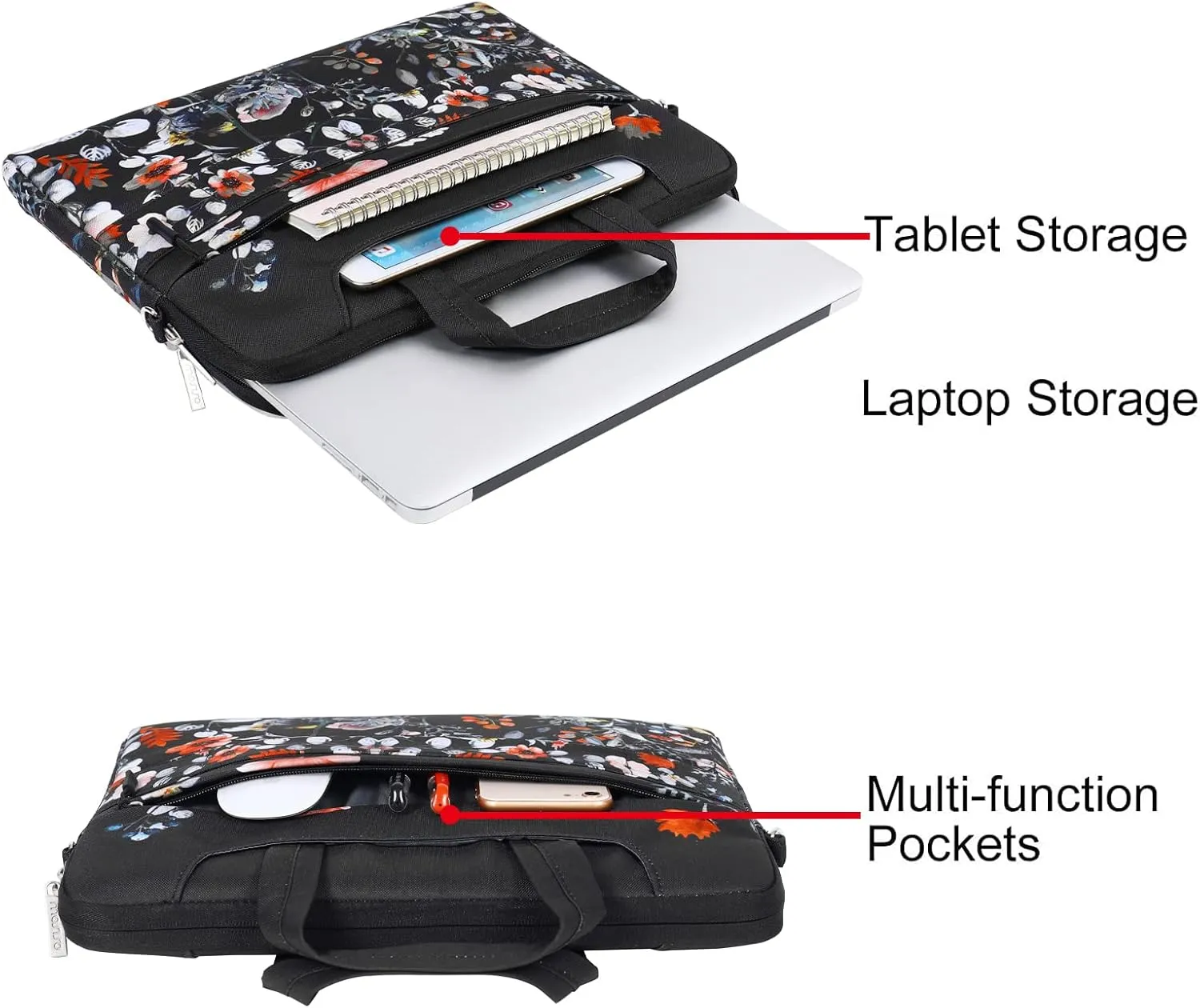 MOSISO Laptop Shoulder Bag Compatible with MacBook Air 15 inch M2 A2941 2023/Pro 16 2023-2019 M3 A2991 M2 A2780 M1 A2485 A2141,15-15.6 inch Notebook, Garden Flowers Briefcase with Belt, Black