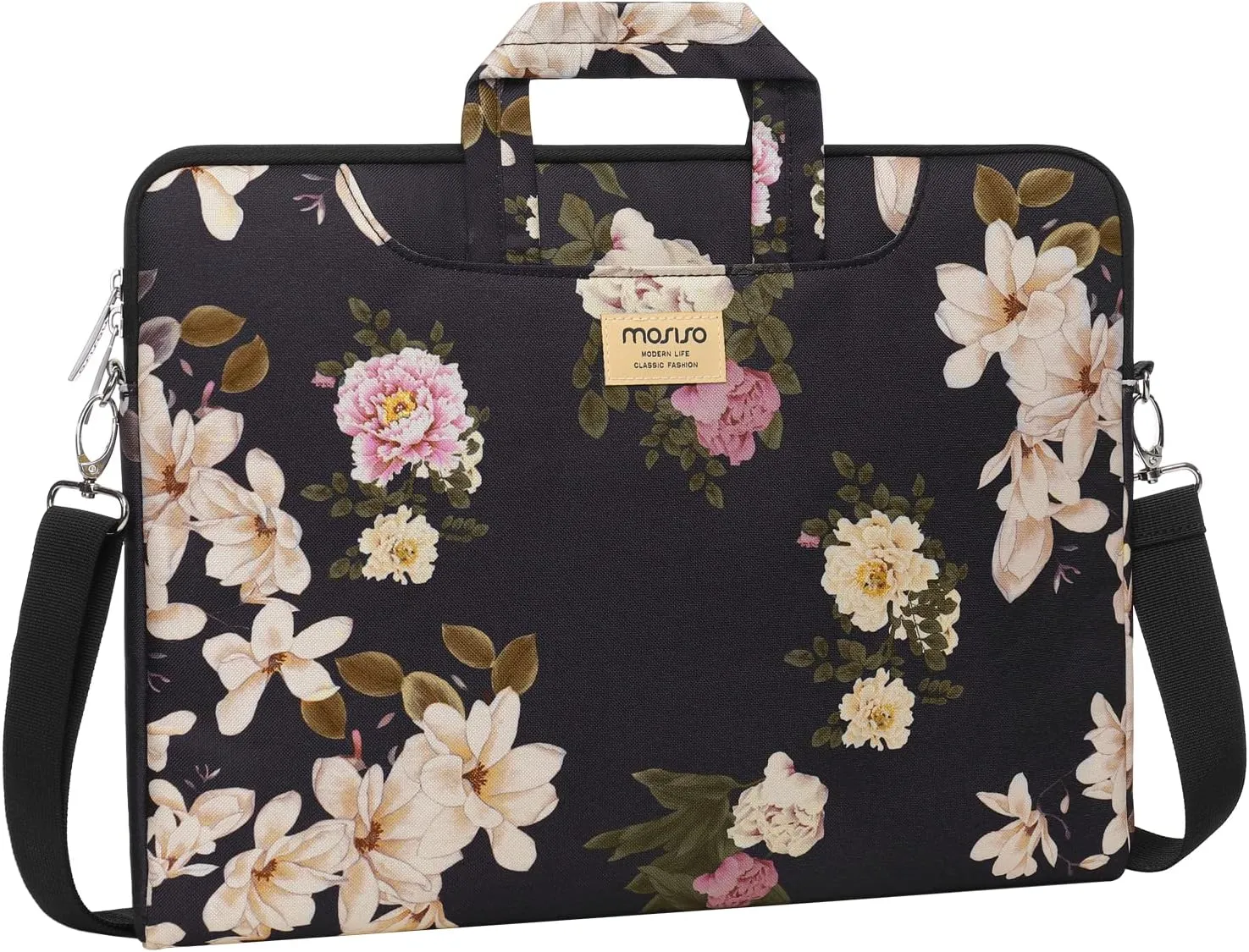 MOSISO Laptop Shoulder Bag Compatible with MacBook Air 15 inch M2 A2941 2023/Pro 16 2023-2019 M3 A2991 M2 A2780 M1 A2485 A2141,15-15.6 inch Notebook, Polyester Freesia Briefcase Sleeve with Belt