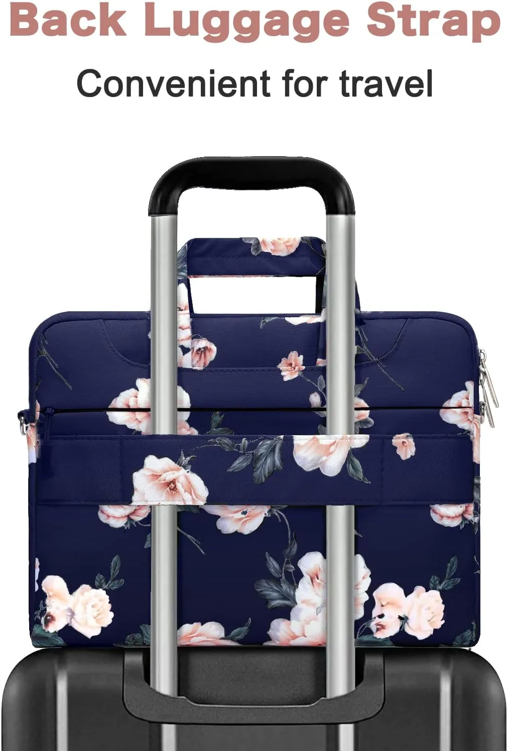 MOSISO Laptop Shoulder Bag Compatible with MacBook Air 15 inch M3 M2/Pro 16 M4 M3 M2 M1 2025-2019,15-15.6 inch Notebook, Camellia Carrying Sleeve with Belt, Blue