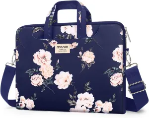 MOSISO Laptop Shoulder Bag Compatible with MacBook Air 15 inch M3 M2/Pro 16 M4 M3 M2 M1 2025-2019,15-15.6 inch Notebook, Camellia Carrying Sleeve with Belt, Blue