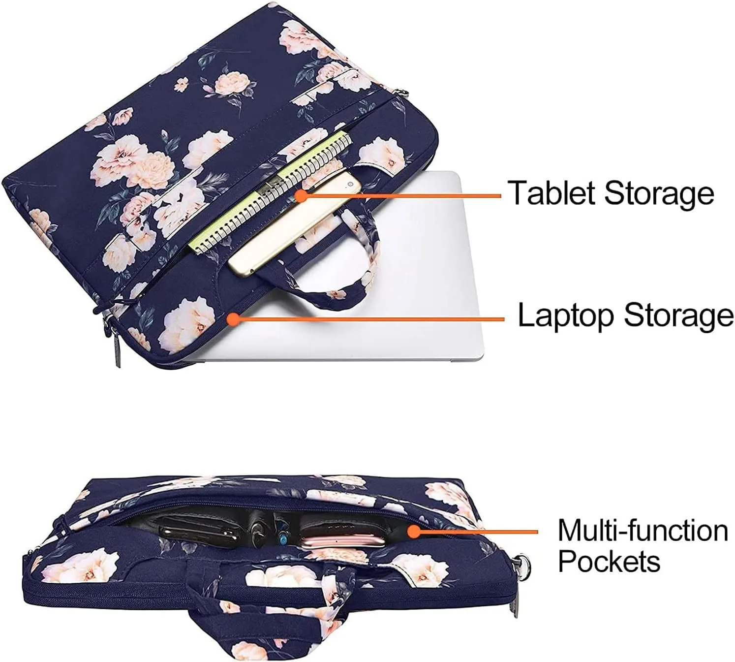 MOSISO Laptop Shoulder Bag Compatible with MacBook Air 15 inch M3 M2/Pro 16 M4 M3 M2 M1 2025-2019,15-15.6 inch Notebook, Camellia Carrying Sleeve with Belt, Blue