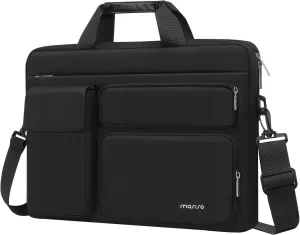 MOSISO Laptop Shoulder Bag Compatible with MacBook Air 15 M4 M3 M2/Pro 16 inch M4 M3 M2 M1,15-15.6 inch Notebook with 2 Raised&1 Flapover&1 Horizontal Pocket&Handle&Belt, Black
