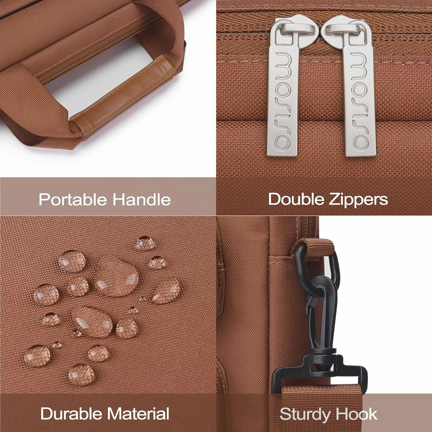 MOSISO Laptop Shoulder Bag Compatible with MacBook Air 15 M4 M3 M2/Pro 16 inch M4 M3 M2 M1,15-15.6 inch Notebook with 2 Raised&1 Flapover&1 Horizontal Pocket&Handle&Belt, Caramel Brown