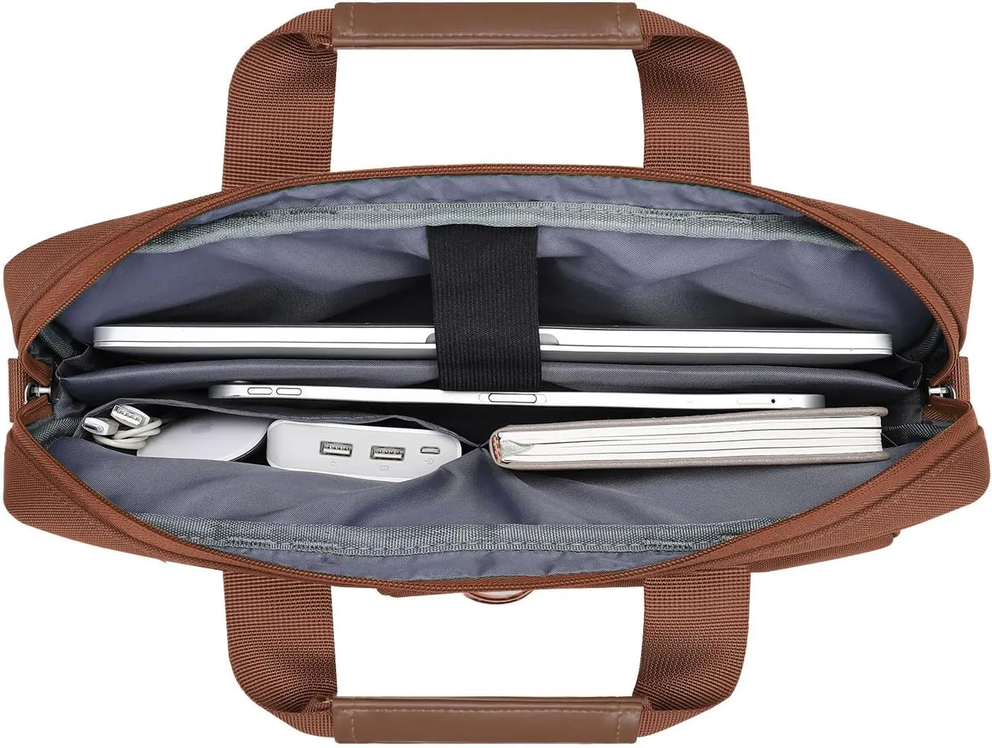 MOSISO Laptop Shoulder Bag Compatible with MacBook Air 15 M4 M3 M2/Pro 16 inch M4 M3 M2 M1,15-15.6 inch Notebook with 2 Raised&1 Flapover&1 Horizontal Pocket&Handle&Belt, Caramel Brown
