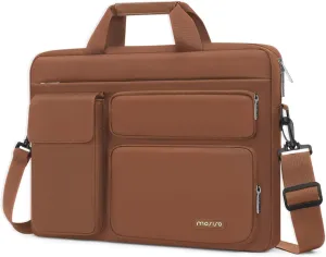 MOSISO Laptop Shoulder Bag Compatible with MacBook Air 15 M4 M3 M2/Pro 16 inch M4 M3 M2 M1,15-15.6 inch Notebook with 2 Raised&1 Flapover&1 Horizontal Pocket&Handle&Belt, Caramel Brown