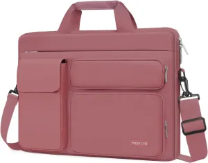 MOSISO Laptop Shoulder Bag Compatible with MacBook Air 15 M4 M3 M2/Pro 16 inch M4 M3 M2 M1,15-15.6 inch Notebook with 2 Raised&1 Flapover&1 Horizontal Pocket&Handle&Belt, Dusty Rose