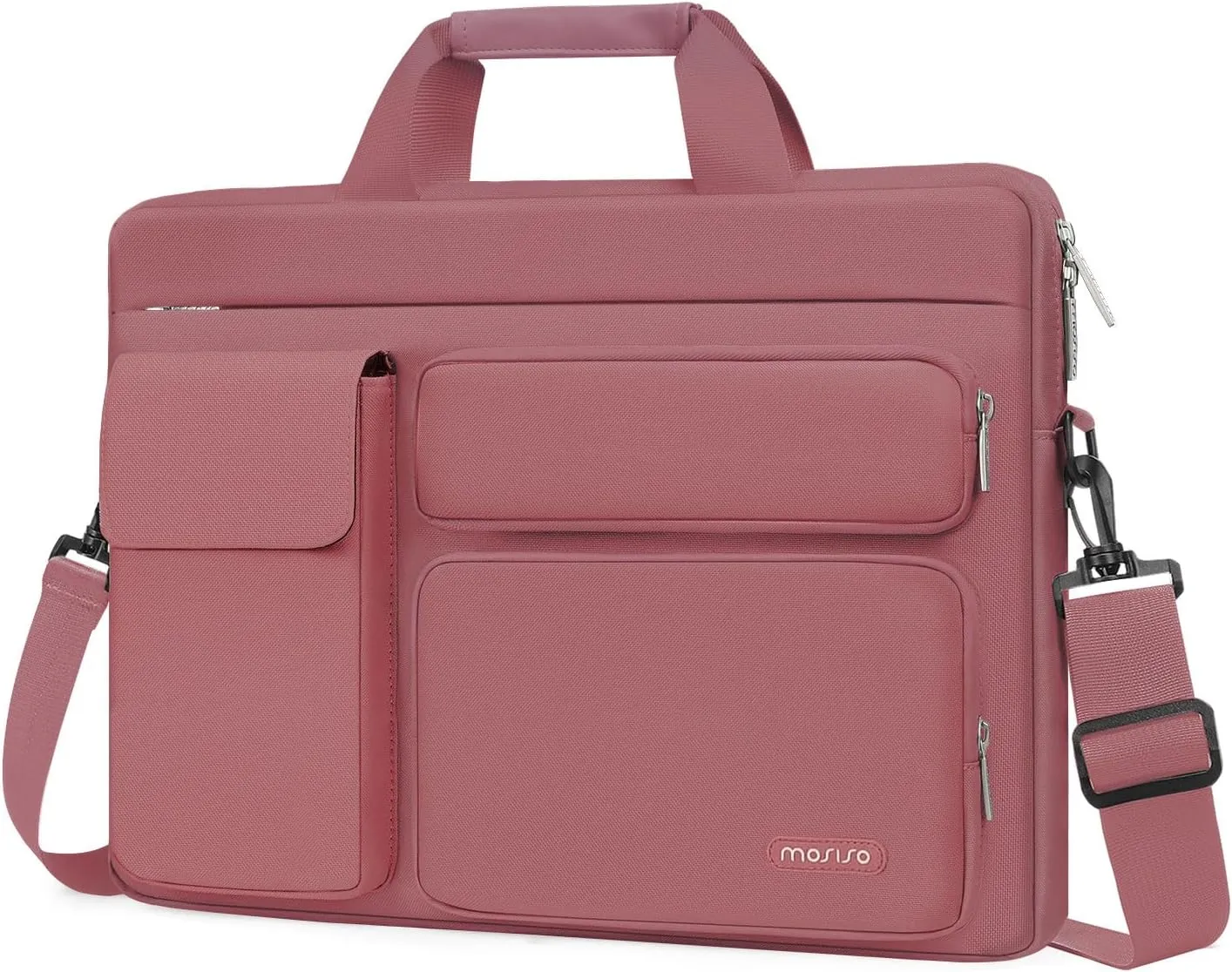 MOSISO Laptop Shoulder Bag Compatible with MacBook Air 15 M4 M3 M2/Pro 16 inch M4 M3 M2 M1,15-15.6 inch Notebook with 2 Raised&1 Flapover&1 Horizontal Pocket&Handle&Belt, Dusty Rose
