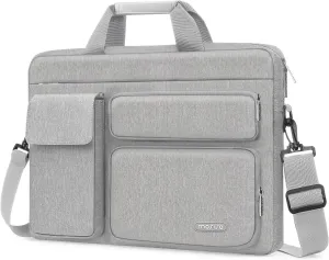 MOSISO Laptop Shoulder Bag Compatible with MacBook Air 15 M4 M3 M2/Pro 16 inch M4 M3 M2 M1,15-15.6 inch Notebook with 2 Raised&1 Flapover&1 Horizontal Pocket&Handle&Belt, Gray