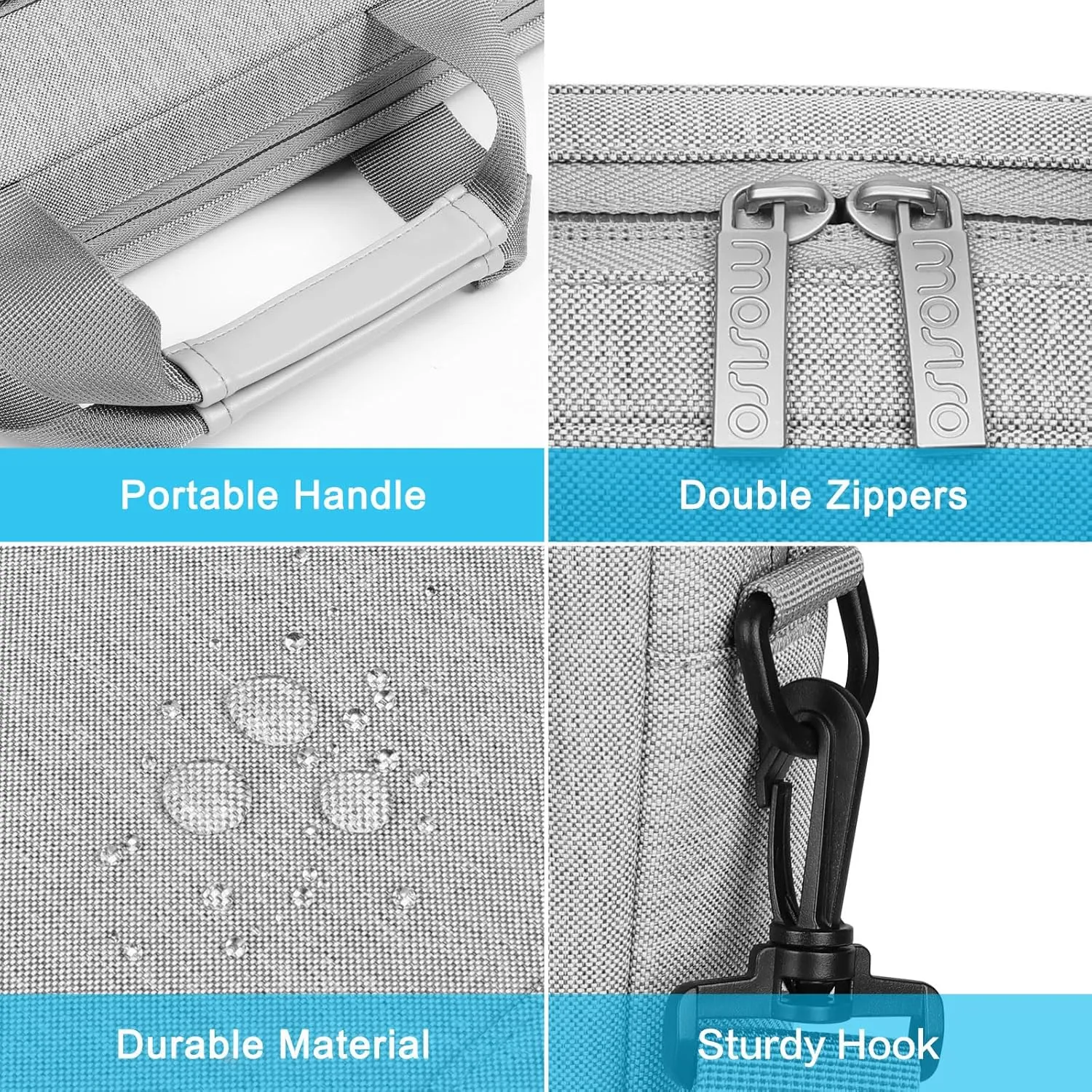 MOSISO Laptop Shoulder Bag Compatible with MacBook Air 15 M4 M3 M2/Pro 16 inch M4 M3 M2 M1,15-15.6 inch Notebook with 2 Raised&1 Flapover&1 Horizontal Pocket&Handle&Belt, Gray