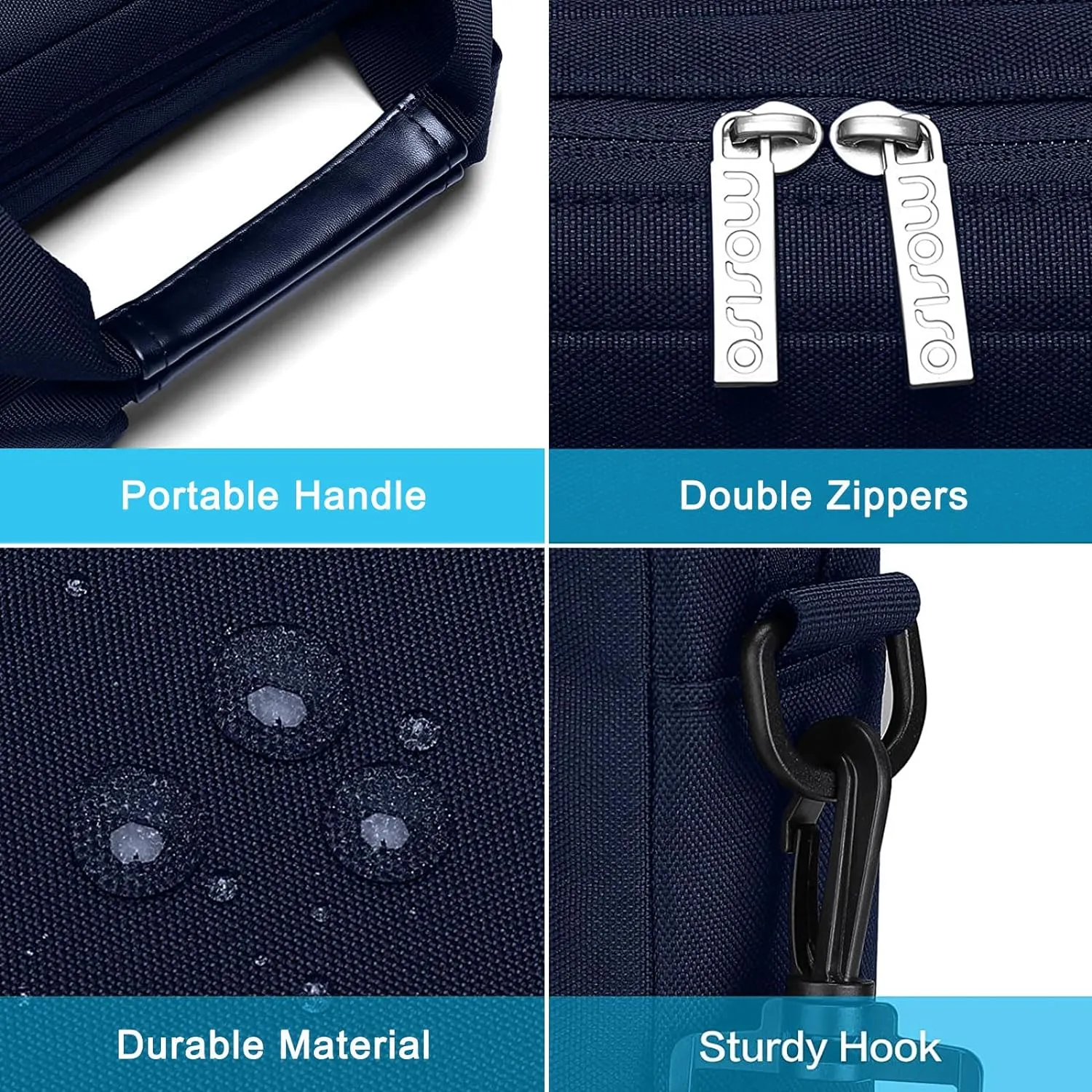 MOSISO Laptop Shoulder Bag Compatible with MacBook Air 15 M4 M3 M2/Pro 16 inch M4 M3 M2 M1,15-15.6 inch Notebook with 2 Raised&1 Flapover&1 Horizontal Pocket&Handle&Belt, Navy Blue