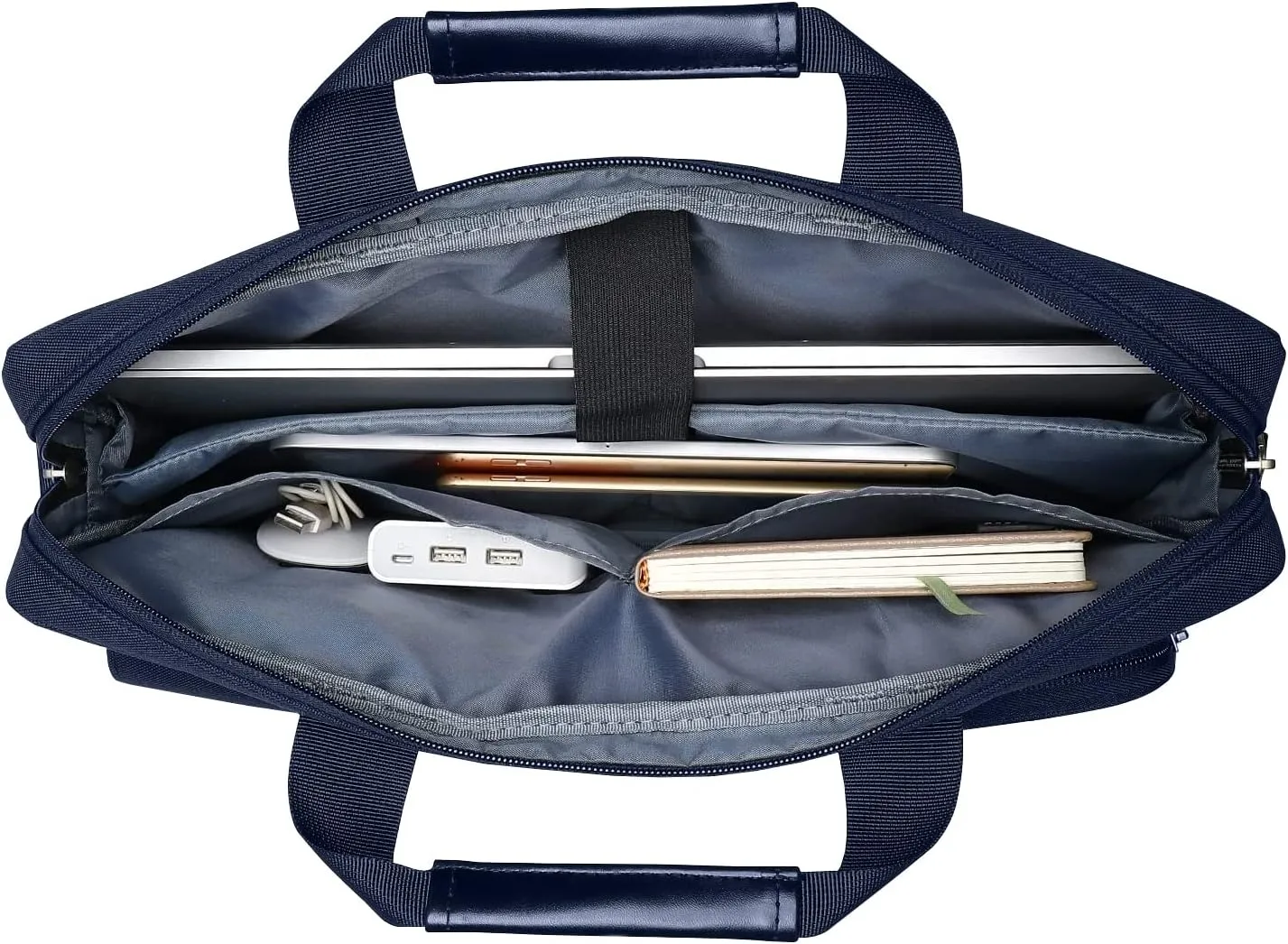 MOSISO Laptop Shoulder Bag Compatible with MacBook Air 15 M4 M3 M2/Pro 16 inch M4 M3 M2 M1,15-15.6 inch Notebook with 2 Raised&1 Flapover&1 Horizontal Pocket&Handle&Belt, Navy Blue