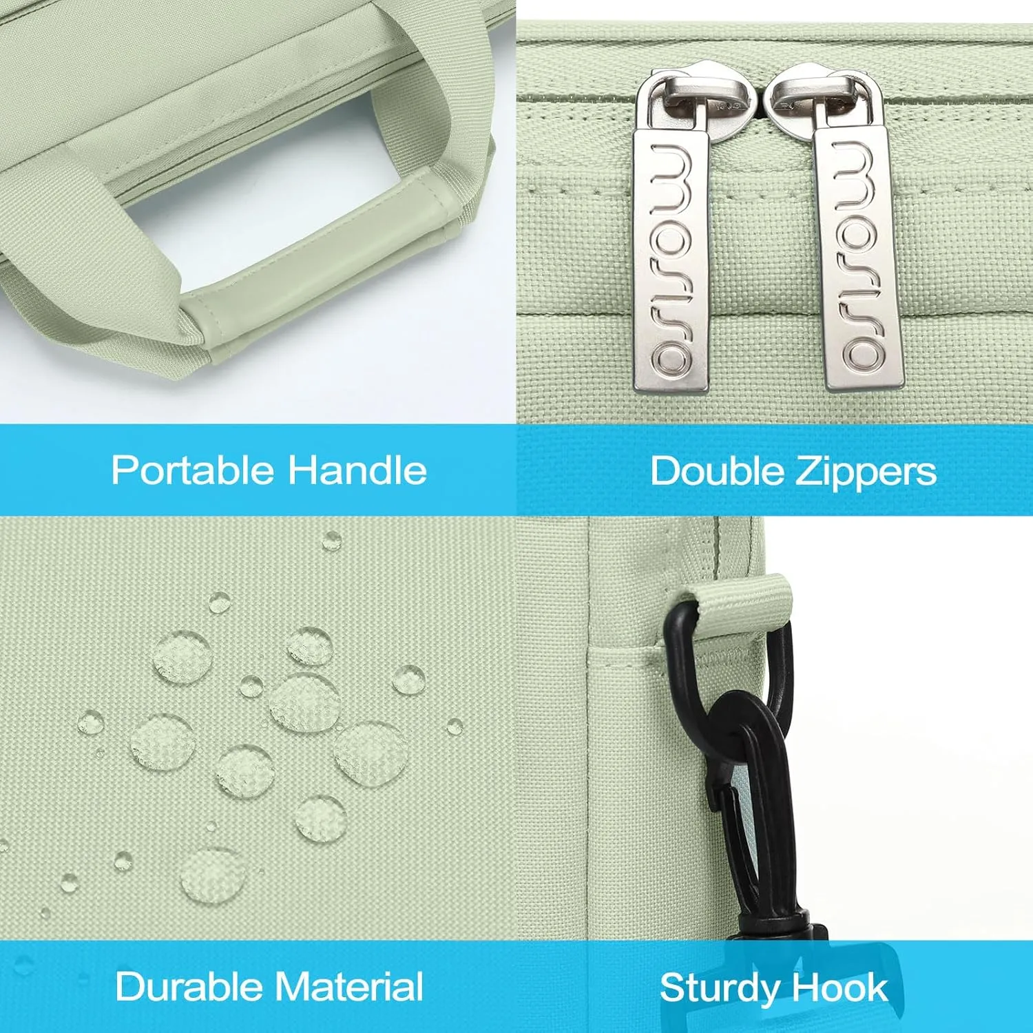 MOSISO Laptop Shoulder Bag Compatible with MacBook Air 15 M4 M3 M2/Pro 16 inch M4 M3 M2 M1,15-15.6 inch Notebook with 2 Raised&1 Flapover&1 Horizontal Pocket&Handle&Belt, Sage Green